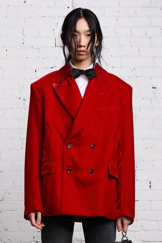 R13 Sale Women OVERSIZED RAGGED BLAZER 8211 RED VELVET