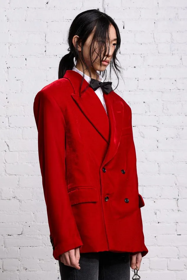 R13 Sale Women OVERSIZED RAGGED BLAZER 8211 RED VELVET