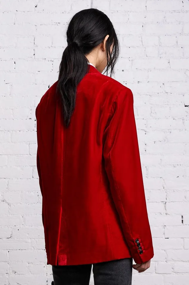 R13 Sale Women OVERSIZED RAGGED BLAZER 8211 RED VELVET