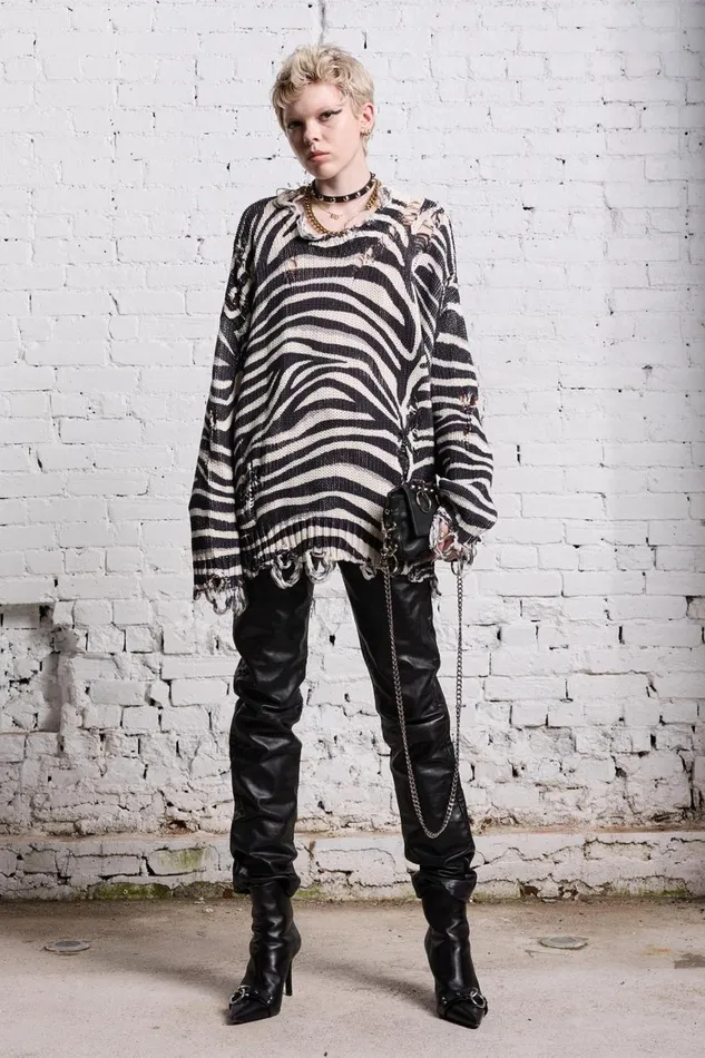 R13 Sale Women OVERSIZED SWEATER 8211 ZEBRA PRINT