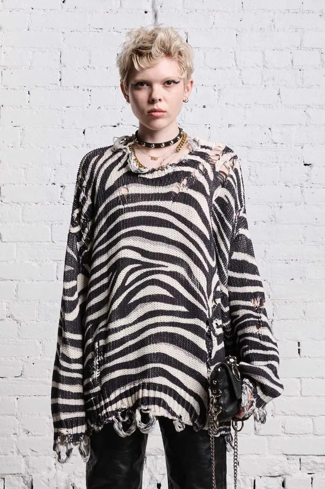 R13 Sale Women OVERSIZED SWEATER 8211 ZEBRA PRINT