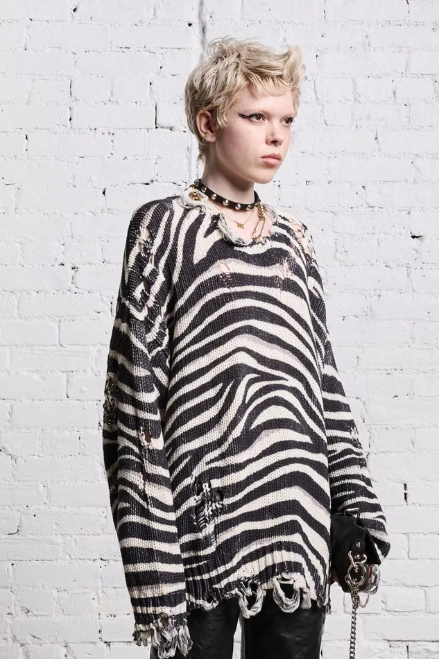 R13 Sale Women OVERSIZED SWEATER 8211 ZEBRA PRINT