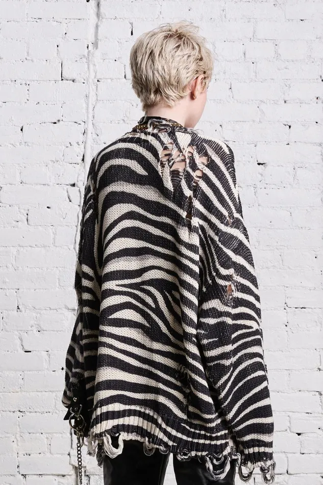 R13 Sale Women OVERSIZED SWEATER 8211 ZEBRA PRINT