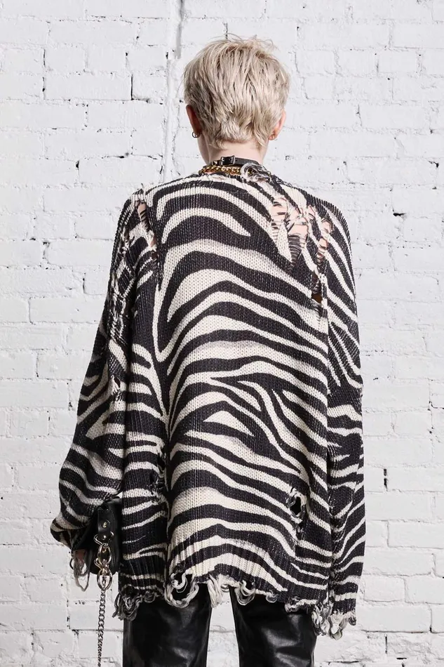 R13 Sale Women OVERSIZED SWEATER 8211 ZEBRA PRINT