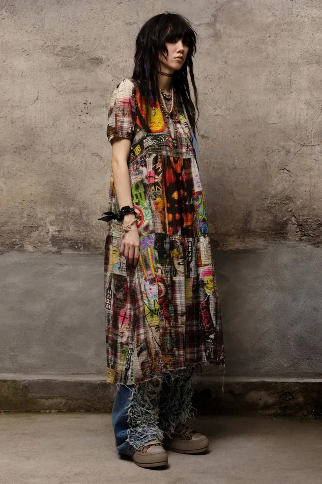 R13 Sale Women RELAXED MIDI 8211 GRAFFITI PLAID