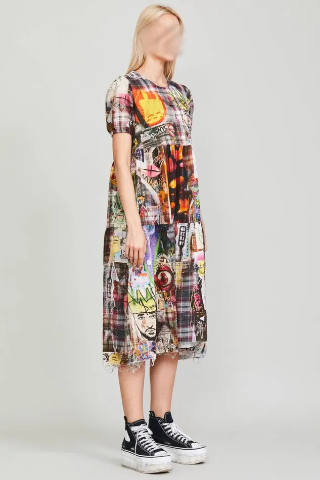 R13 Sale Women RELAXED MIDI 8211 GRAFFITI PLAID