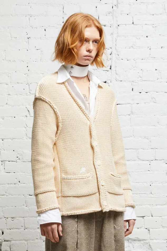 R13 Sale Women ROLLED EDGE BOXY CARDIGAN 8211 NATURAL