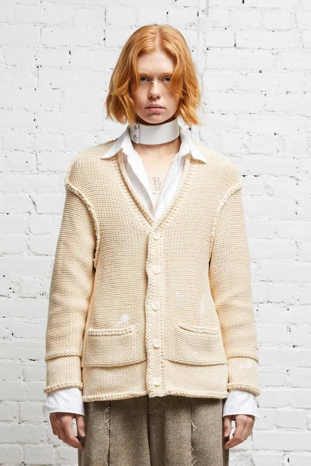 R13 Sale Women ROLLED EDGE BOXY CARDIGAN 8211 NATURAL