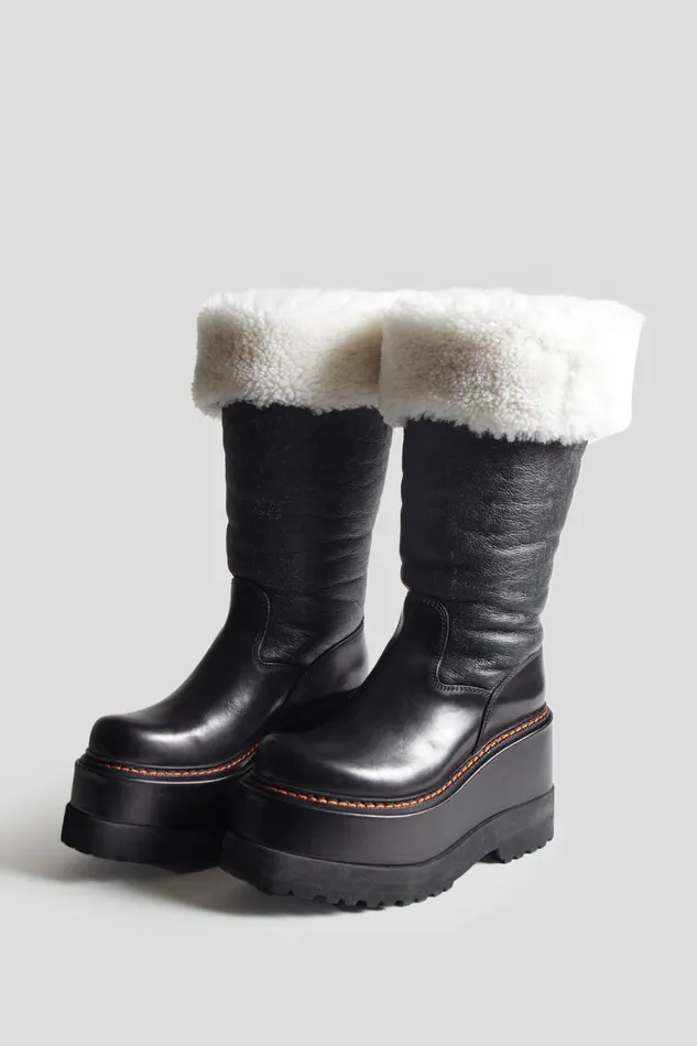 R13 Sale Women SHEARLING ENGINEER PLATFORM BOOT 8211 BLACK