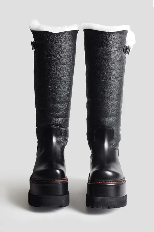 R13 Sale Women SHEARLING ENGINEER PLATFORM BOOT 8211 BLACK