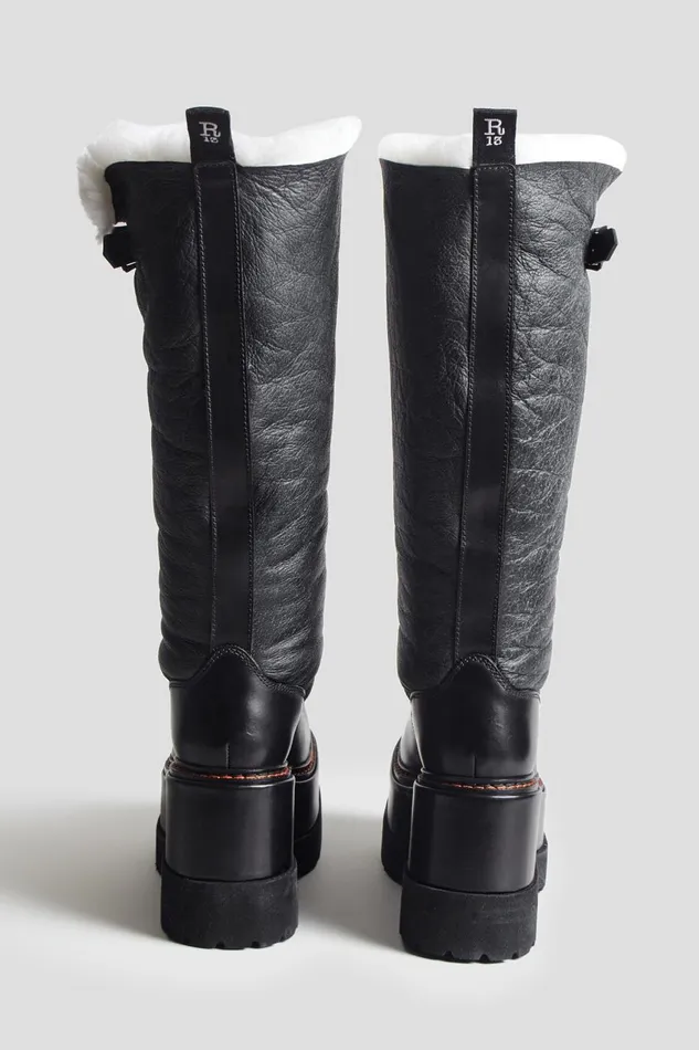 R13 Sale Women SHEARLING ENGINEER PLATFORM BOOT 8211 BLACK