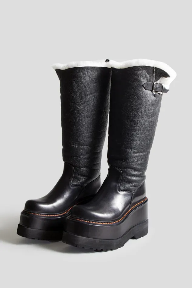 R13 Sale Women SHEARLING ENGINEER PLATFORM BOOT 8211 BLACK