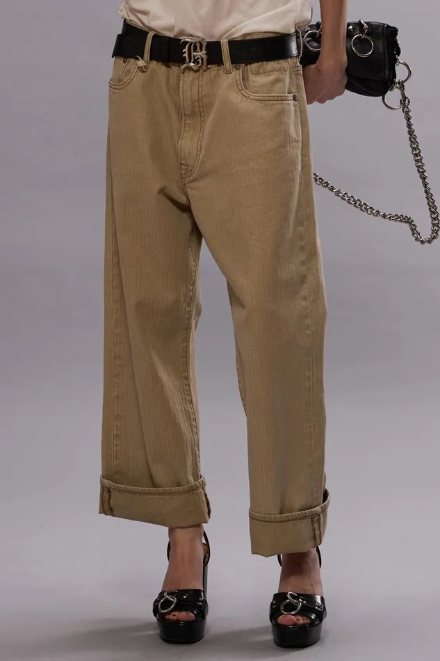 R13 Sale Women XBOYFRIEND JEANS 8211 KHAKI HERRINGBONE TWILL