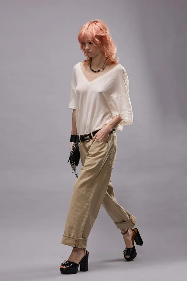 R13 Sale Women XBOYFRIEND JEANS 8211 KHAKI HERRINGBONE TWILL