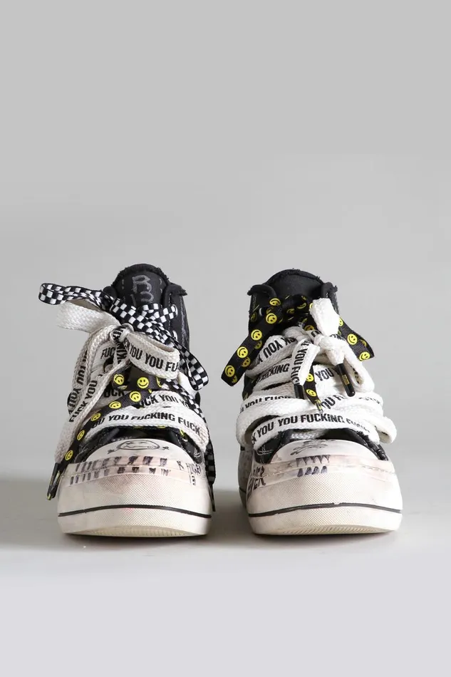 R13 Sneakers Women DOUBLE GROMMET KURT HIGH TOP SNEAKER 8211 GRAFFITI BLACK