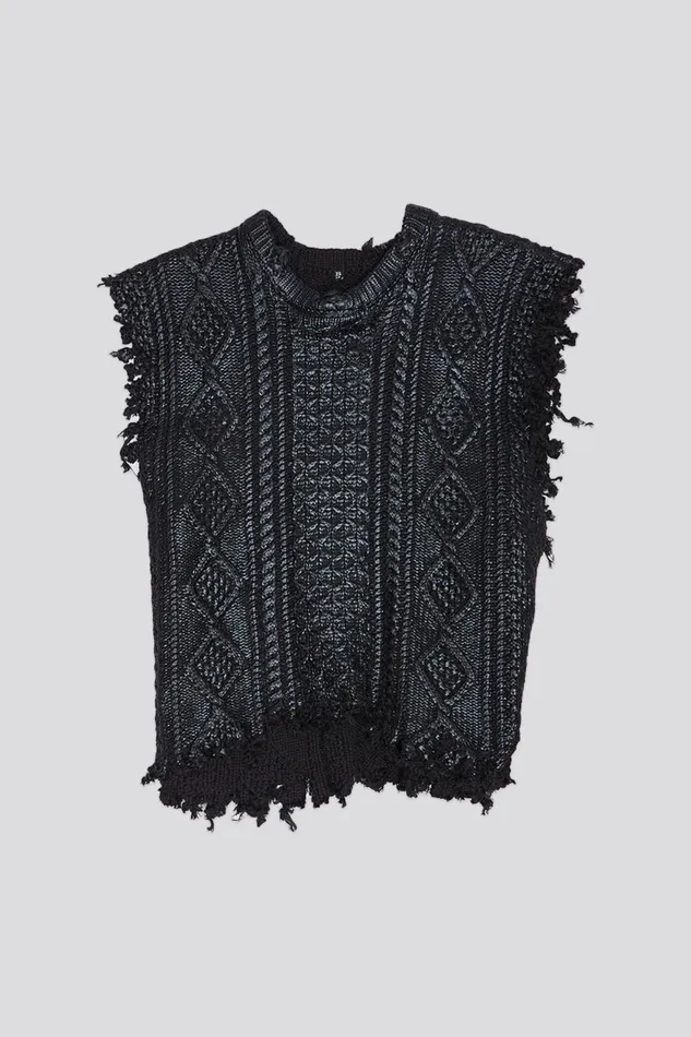 R13 Sweaters Women BOYFRIEND CABLE SWEATER VEST 8211 COATED BLACK