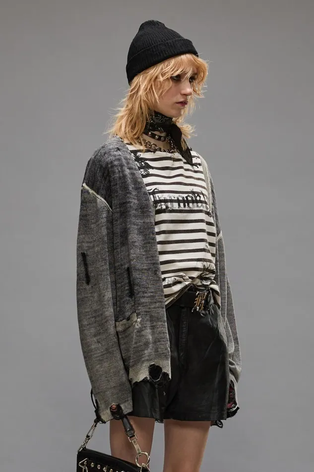 R13 Sweaters Women BOYFRIEND CARDIGAN 8211 DISTRESSED BLACK