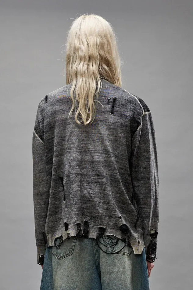 R13 Sweaters Women BOYFRIEND CARDIGAN 8211 DISTRESSED BLACK