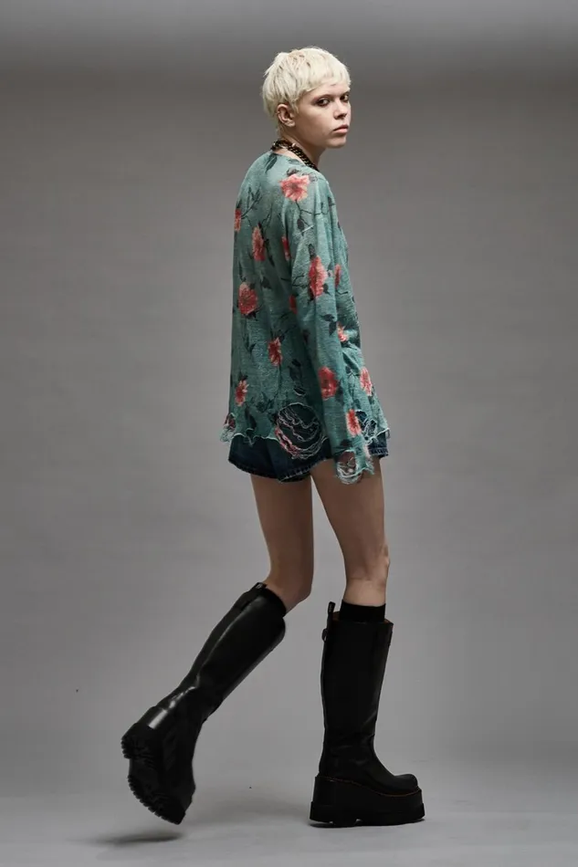 R13 Sweaters Women CASTOFF NECK BOYFRIEND SWEATER 8211 BLUE FLORAL