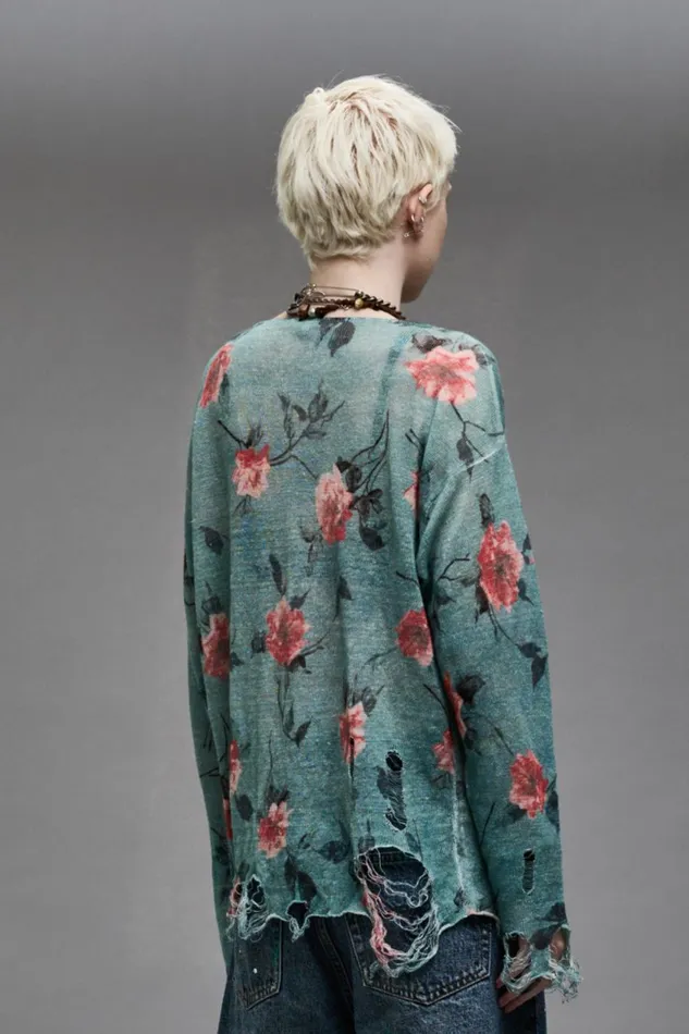 R13 Sweaters Women CASTOFF NECK BOYFRIEND SWEATER 8211 BLUE FLORAL