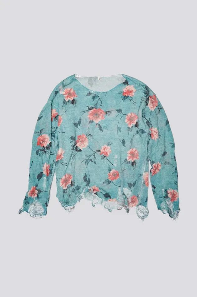 R13 Sweaters Women CASTOFF NECK BOYFRIEND SWEATER 8211 BLUE FLORAL