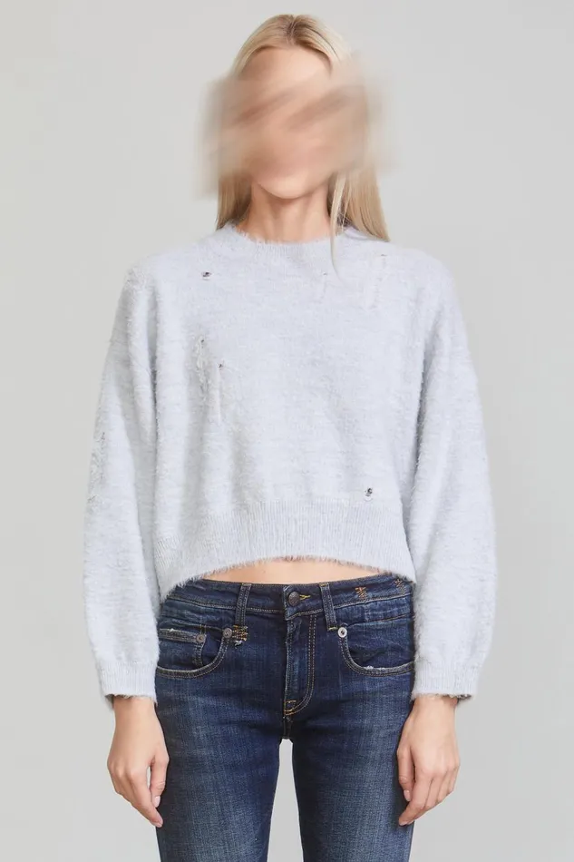 R13 Sweaters Women CROPPED SHAGGY OVERSIZED SWEATER 8211 HEATHER GREY
