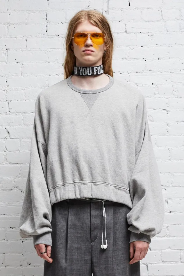 R13 Sweaters Women JUMBO CROPPED CREWNECK 8211 HEATHER GREY