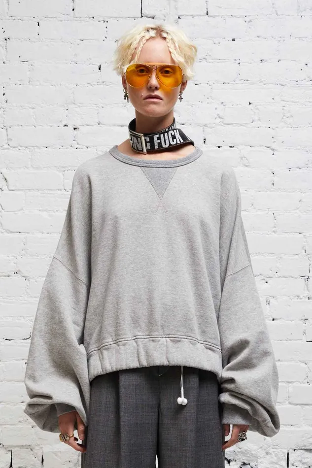 R13 Sweaters Women JUMBO CROPPED CREWNECK 8211 HEATHER GREY
