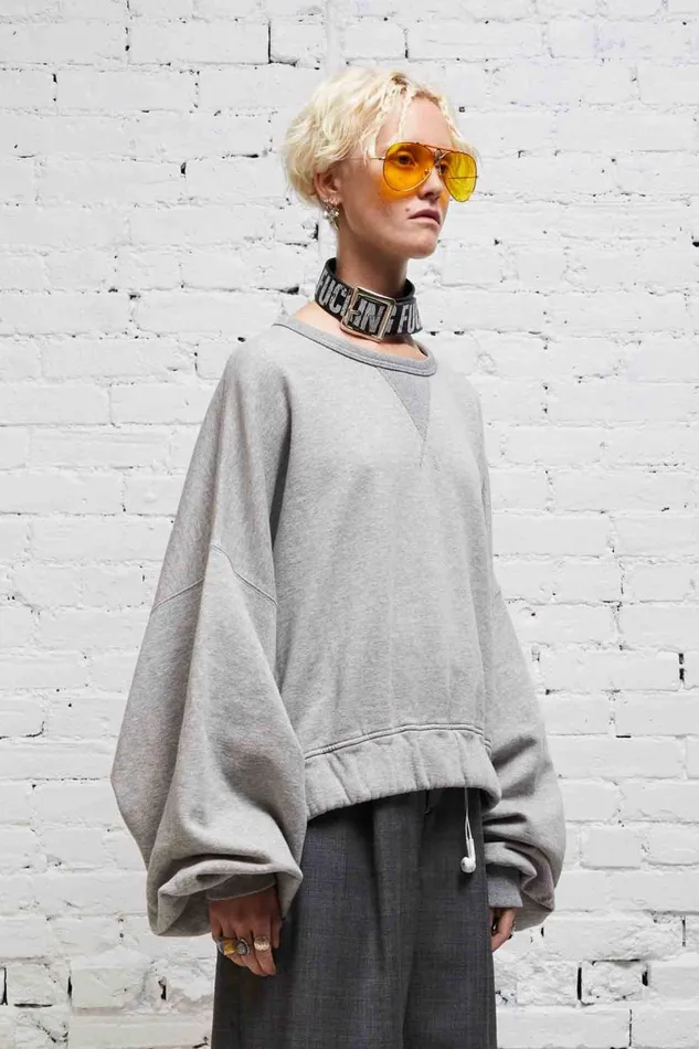 R13 Sweaters Women JUMBO CROPPED CREWNECK 8211 HEATHER GREY
