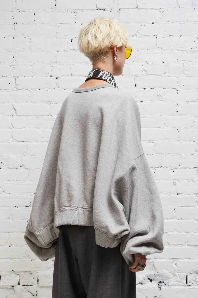 R13 Sweaters Women JUMBO CROPPED CREWNECK 8211 HEATHER GREY