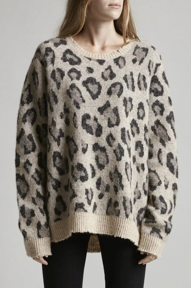 R13 Sweaters Women LEOPARD CASHMERE CREWNECK SWEATER