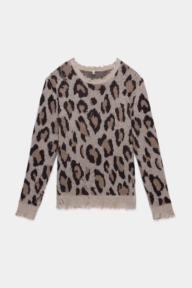 R13 Sweaters Women LEOPARD CASHMERE CREWNECK SWEATER