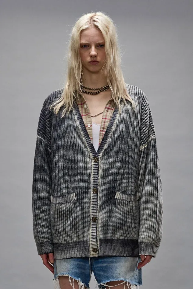 R13 Sweaters Women OVERSIZED CARDIGAN 8211 DISTRESSED BLACK