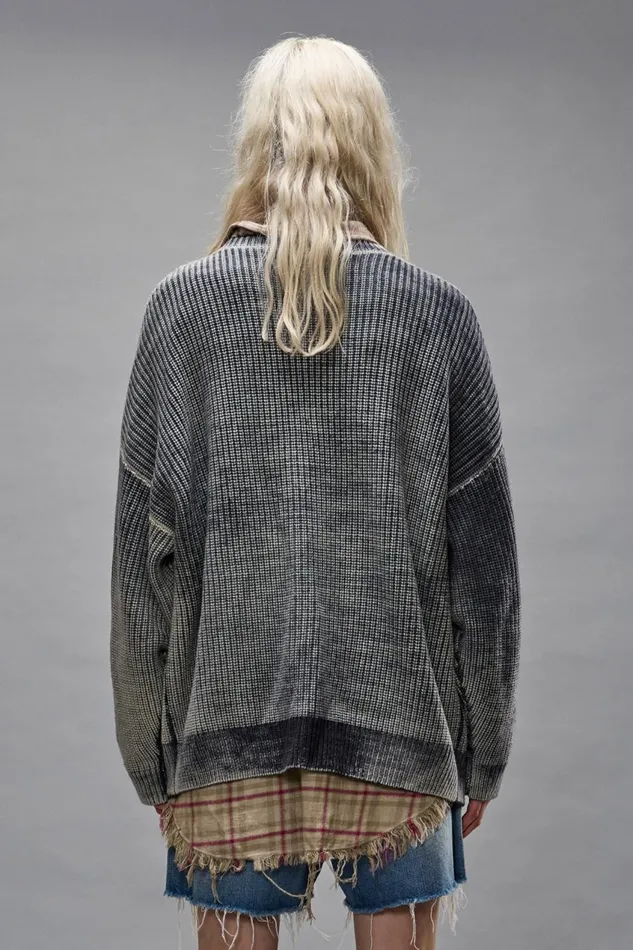 R13 Sweaters Women OVERSIZED CARDIGAN 8211 DISTRESSED BLACK