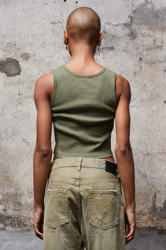 R13 TShirts Women DISTRESSED TANK 8211 OLIVE
