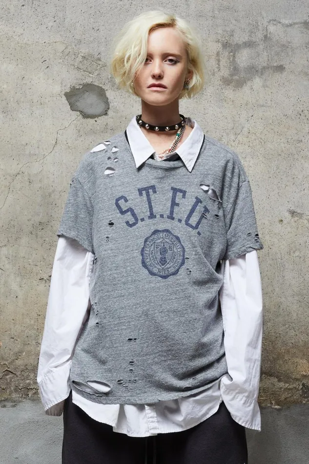 R13 TShirts Women STFU BOY T 8211 HEATHER GREY