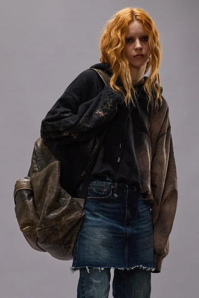R13 Tops Women BALLOON POPOVER HOODIE 8211 BLEACHED BLACK
