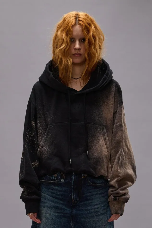 R13 Tops Women BALLOON POPOVER HOODIE 8211 BLEACHED BLACK