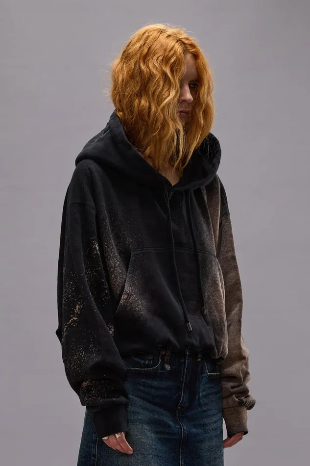 R13 Tops Women BALLOON POPOVER HOODIE 8211 BLEACHED BLACK