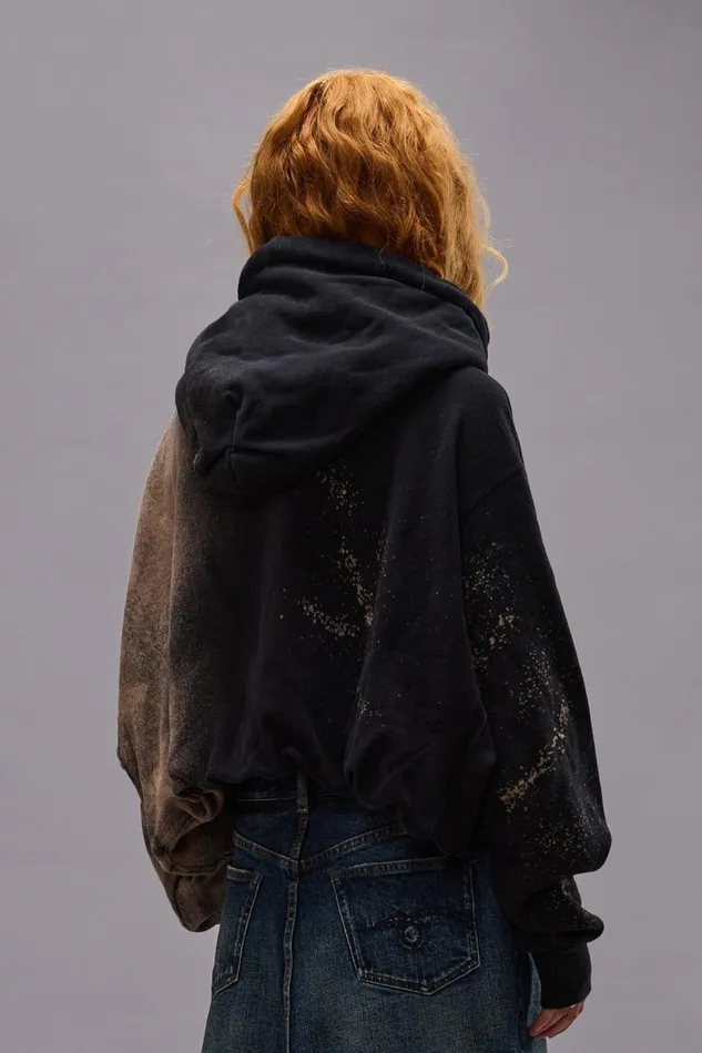 R13 Tops Women BALLOON POPOVER HOODIE 8211 BLEACHED BLACK
