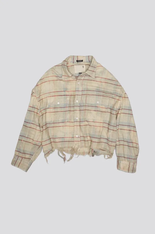 R13 Tops Women CROPPED WORKSHIRT 8211 BLEACHED LIGHT BLUE PLAID