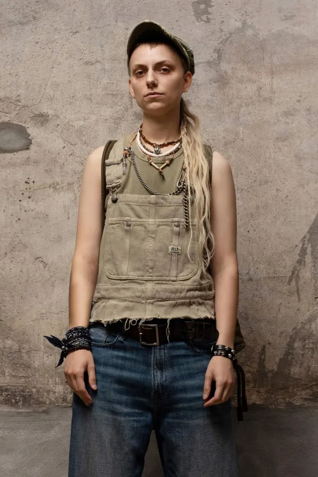 R13 Tops Women DAMON OVERALL BIB 8211 KHAKI