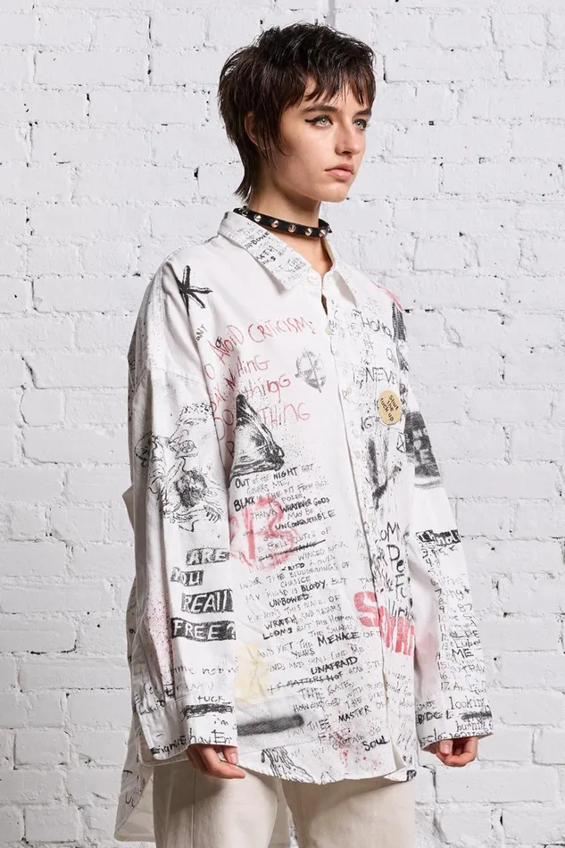 R13 Tops Women DROP NECK SHIRT 8211 SKETCHBOOK