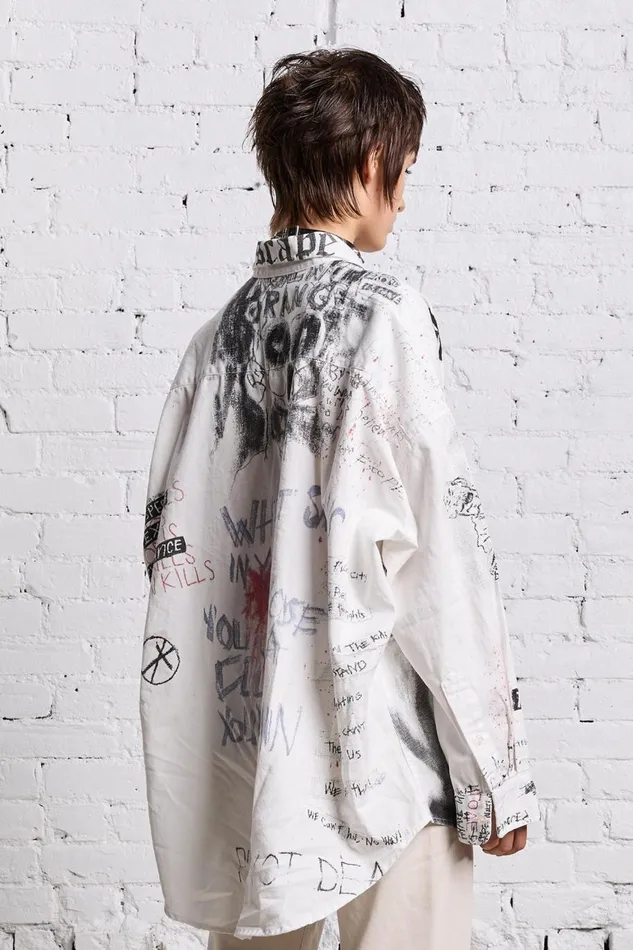 R13 Tops Women DROP NECK SHIRT 8211 SKETCHBOOK