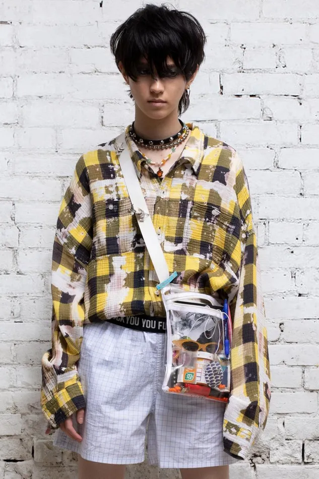 R13 Tops Women Gathered Hem Work Shirt 8211 Bleached Yellow Plaid