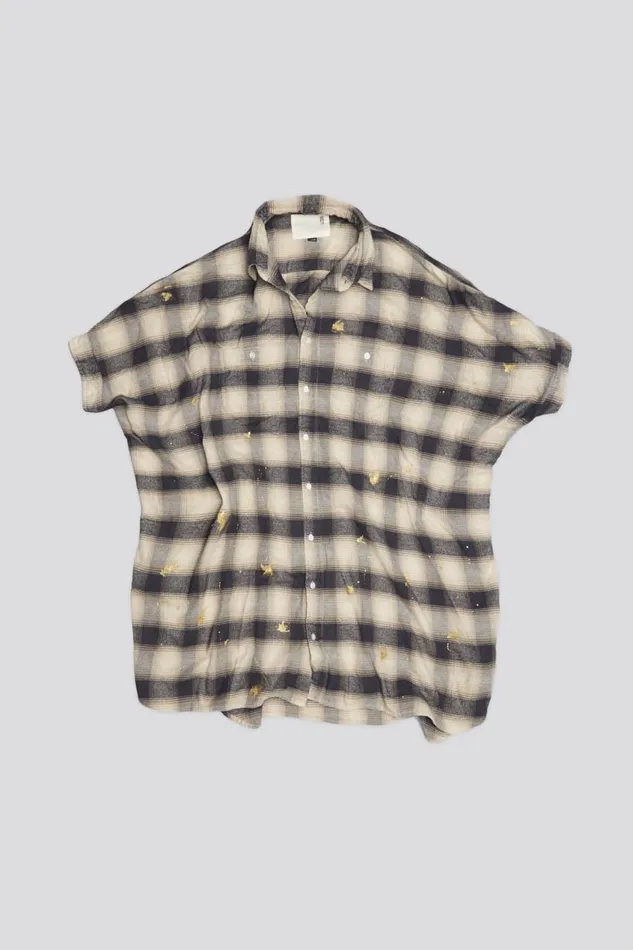 R13 Tops Women OVERSIZED RELAXED SHIRTDRESS 8211 SPLATTERED ECRU PLAID