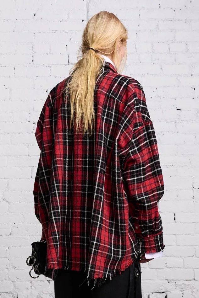 R13 Tops Women RELAXED WORKSHIRT 8211 RED AND BLACK