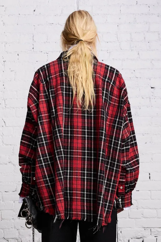 R13 Tops Women RELAXED WORKSHIRT 8211 RED AND BLACK