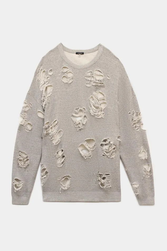 R13 Tops Women Super Distressed Oversized Crewneck 8211 Heather Grey Denim R13 Tops Women Super Distressed Oversized Crewneck 8211 Heather Grey Denim