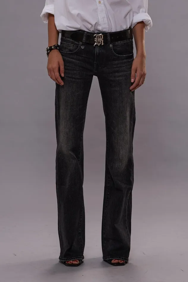 R13 Wide Leg Women BOY FLARE JEANS 8211 KENNET BLACK STRETCH